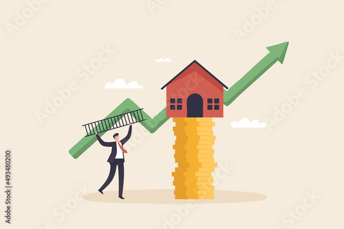 Housing price rising up real estate or property growth concept. Housing price rising up.
