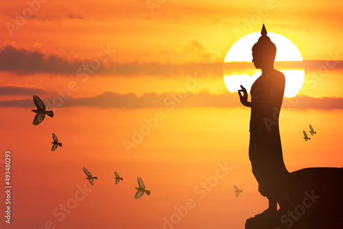 Photography Buddha images, Big buddha statue on sunset sky