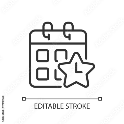 Time off reward pixel perfect linear icon. Employee recognition option. Improve work life balance. Thin line illustration. Contour symbol. Vector outline drawing. Editable stroke. Arial font used