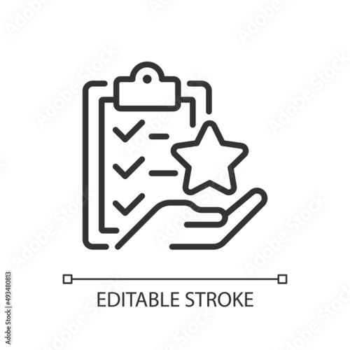 Task bonus pixel perfect linear icon. Awards points for completing action. Incentive wage payment. Thin line illustration. Contour symbol. Vector outline drawing. Editable stroke. Arial font used