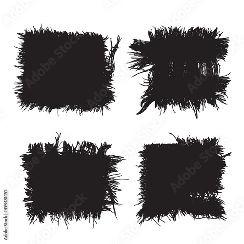 Torn fabric patchs set, Distressed frames, Brush Stoke templates. Vector illustration