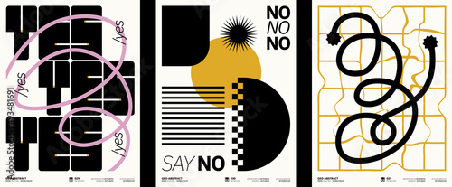 Abstract art posters collection. Vector template with primitive shapes elements, modern hipster style. Illustrations of simple shapes, line, circle.