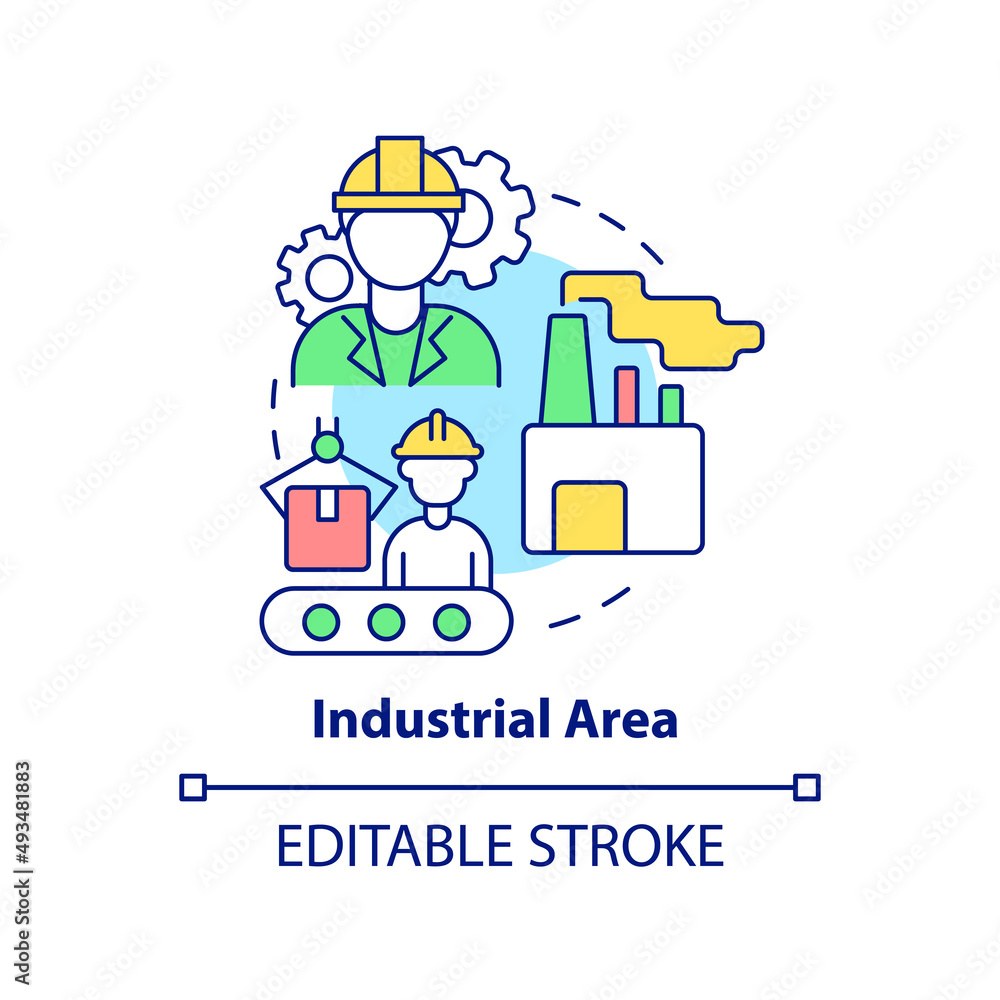 Industrial area concept icon. Land use category abstract idea thin line illustration. Factories. Manufacturing business. Isolated outline drawing. Editable stroke. Arial, Myriad Pro-Bold fonts used