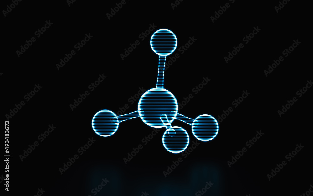 Holographic image of molecule, futuristic element, 3d rendering.