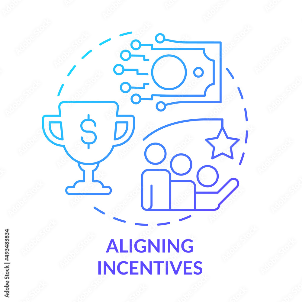Aligning incentives blue gradient concept icon. Finance and achievements. Trends in enterprise abstract idea thin line illustration. Isolated outline drawing. Myriad Pro-Bold font used