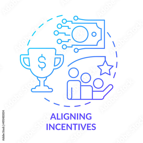 Aligning incentives blue gradient concept icon. Finance and achievements. Trends in enterprise abstract idea thin line illustration. Isolated outline drawing. Myriad Pro-Bold font used