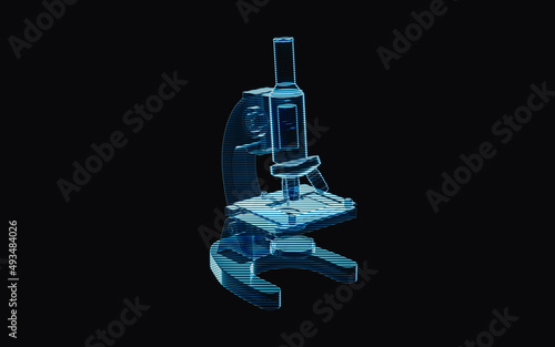 Holographic image of microscope, futuristic element, 3d rendering.