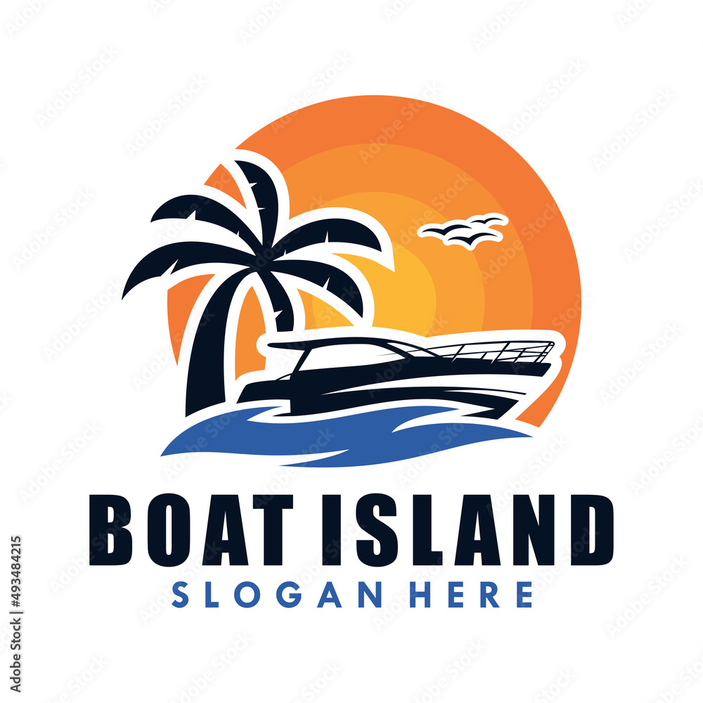 Boat island logo template vector illustration