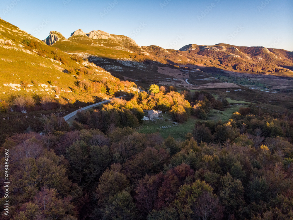 Mountains in Autumn from a Drone View