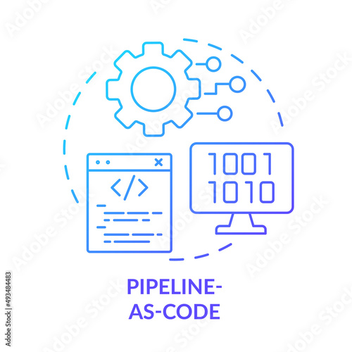 Pipeline-as-code blue gradient concept icon. Automation in program writing. Tech macro trends abstract idea thin line illustration. Isolated outline drawing. Myriad Pro-Bold font used