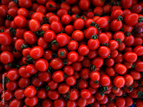 Ripe red tomatoes on a farmers market stall in the Aegean coastal town Yalikavak  Bodrum  Turkey.