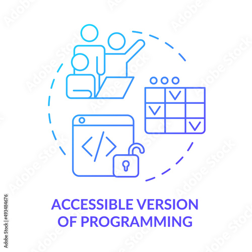 Accessible version of programming blue gradient concept icon. Easy way to code. Tech macro trends abstract idea thin line illustration. Isolated outline drawing. Myriad Pro-Bold font used