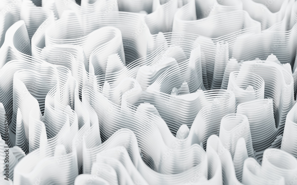Obraz premium Wave pattern paper cut background, 3d rendering.