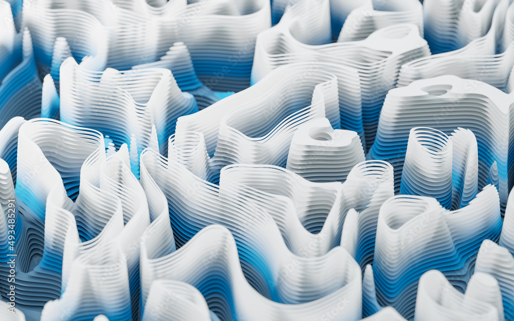 Obraz premium Wave pattern paper cut background, 3d rendering.
