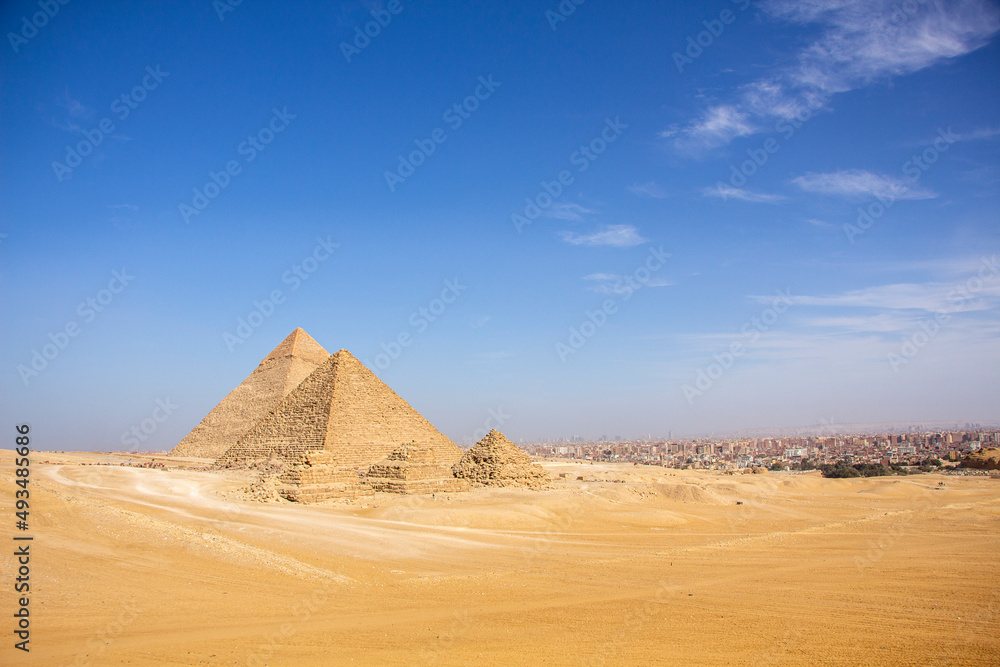 Panoramic view of the pyramids Giza, Cairo, Egypt