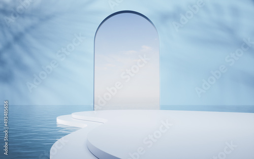 Empty floor with water surface background  3d rendering.