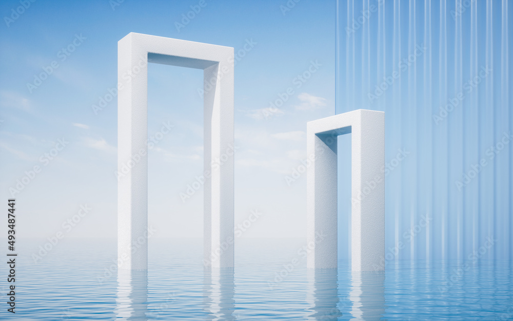 Water surface with geometry frame, 3d rendering. Water surface with geometry frame, 3d rendering.