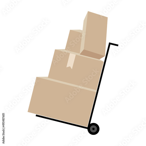 Trolley with parcels semi flat color vector object. Full sized item on white. Transferring packages. Handling bulky boxes simple cartoon style illustration for web graphic design and animation