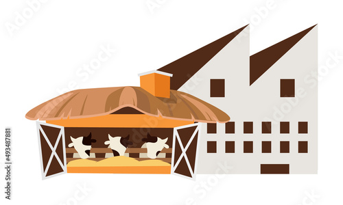 Cattle farm semi flat color vector object. Raising livestock. Full sized item on white. Dairy industry. Farm with cows simple cartoon style illustration for web graphic design and animation