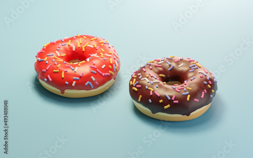 Sweet donuts, bakery dessert, 3d rendering.