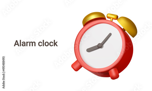 Red vintage alarm clock. Isolated 3d object on a transparent background