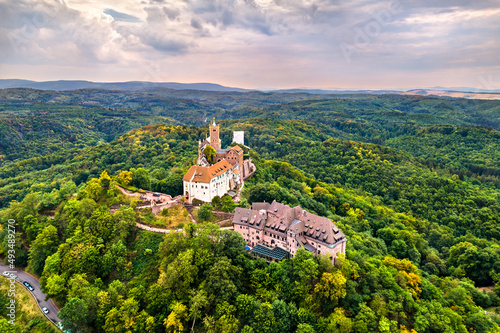 Aerial view of Wartburg Castle. UNESCO world heritage in Thuringia, Germany