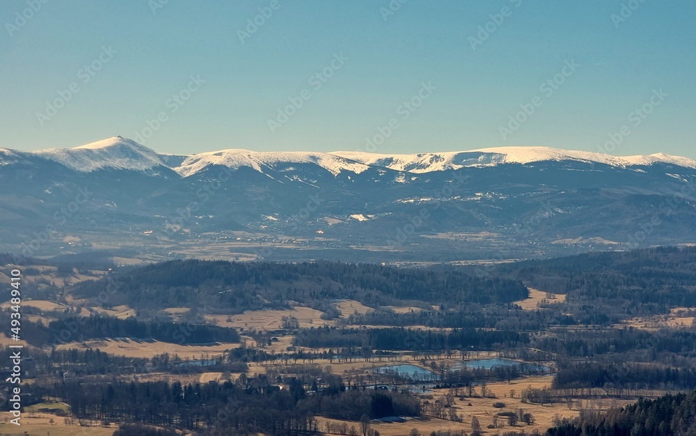 A view of the Karkonosze Mountains from the top of the Sokoliki Mountain in the Western Sudetes