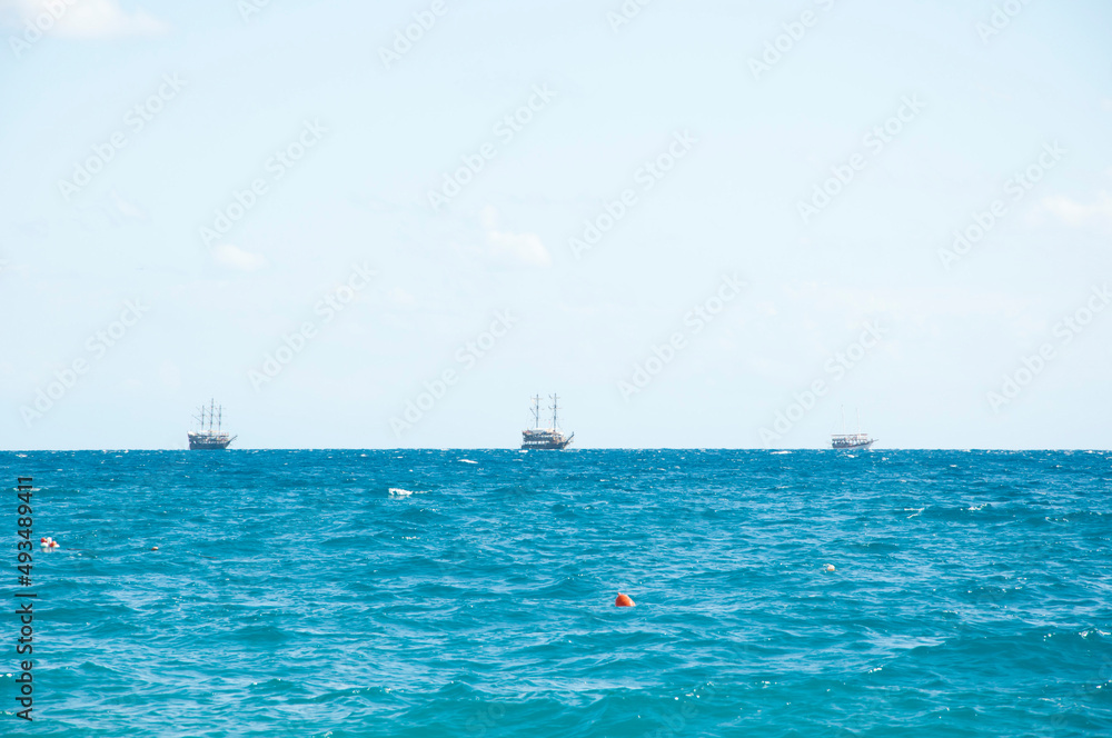marine view on ship and boat on sky background. summer travel and vacation marine view on ship and boat on sky background. summer travel and vacation