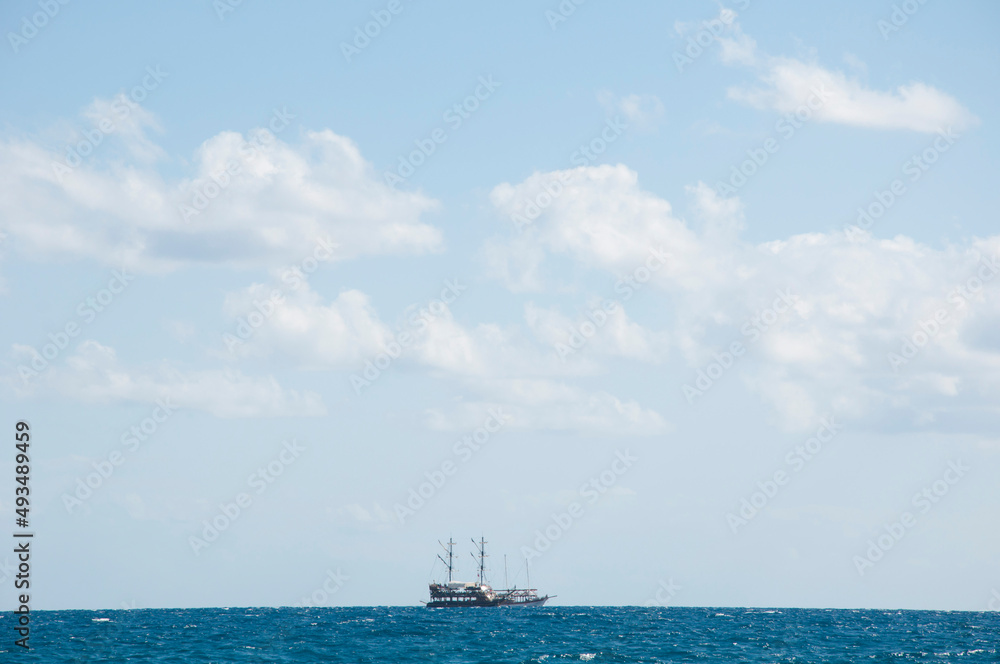 ship and boat on sky background. summer travel and vacation