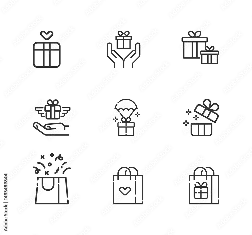 Gift box or present line icon set Gift box or present line icon set