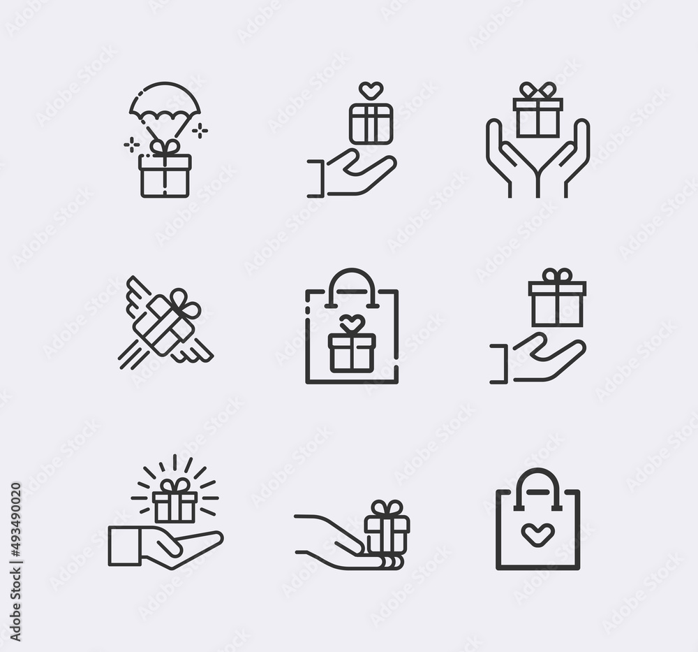 Gift box or present line icon set Gift box or present line icon set