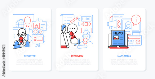 Media and journalism - line design style banners set