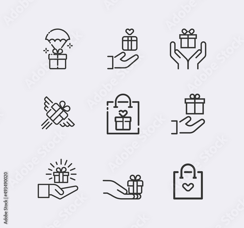 Gift box or present line icon set