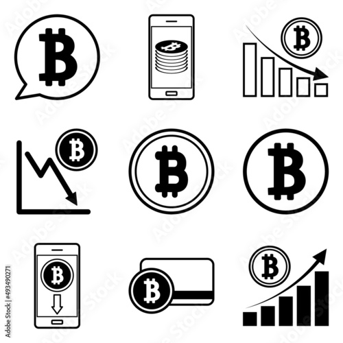 Bitcoin Flat Icon Set Isolated On White Background