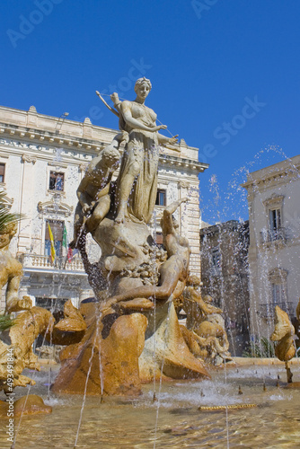 Fountain of Artemis at Piazza Archimede in Syracuse, Sicily, Italy