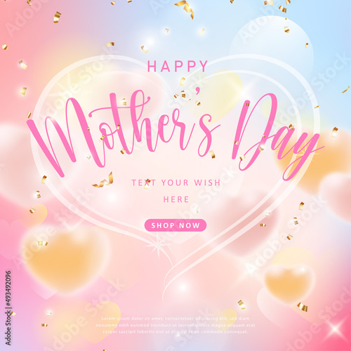 Happy mother's day bokeh colorful love heart background