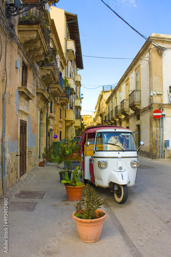 Ape Tuk Tuk in downtown of Syracuse, Sicily, Italy