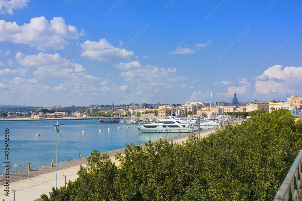 Yachts moored in the harbor in Syracuse, Sicily, Italy