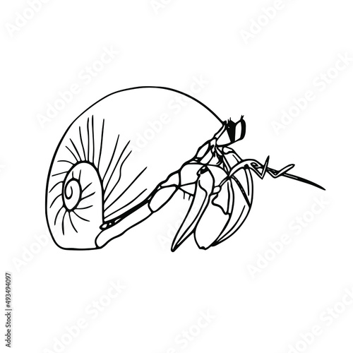 Crab Doodle, a hand-drawn vector doodle of a crab with big pincers.Crab lineart