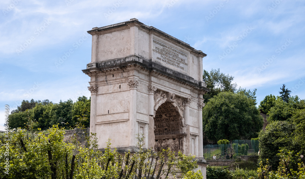 Arch of Titus (Arco di Tito). 1st-century monument located in Roman Forum, Via Sacra, Rome, Italy.