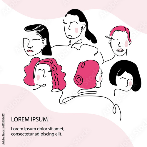 Feminist girl gang faces, protest sisterhood women arm. Vector illustration for International Women day