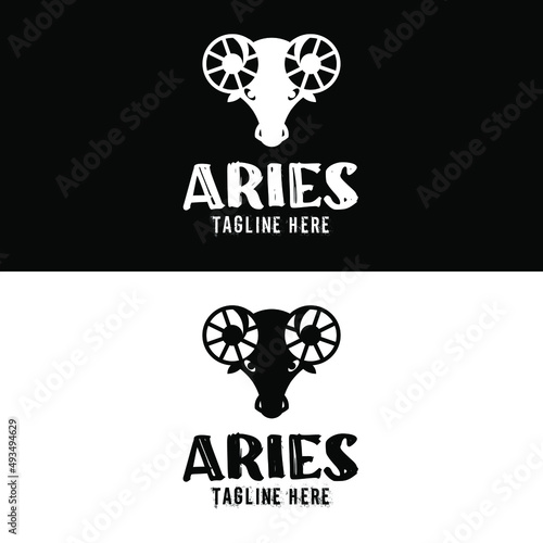 Goat with film roll horn silhouette for retro vintage cinematography and aries symbol tattoos logo design vector