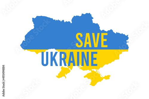 Ukraine map in national Ukrainian flag colors. Territory of Ukraine in map with text in blue and yellow color. Vector.