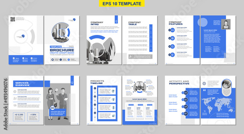 Brochure creative design. Multipurpose universal template, include cover, back and inside pages. Trendy minimalist flat geometric design. Vertical a4 format.
