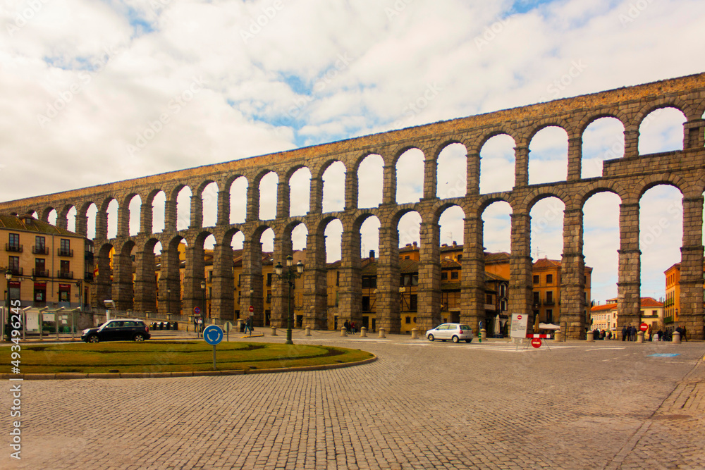 Acueducto de Segovia, en Castilla León, España.