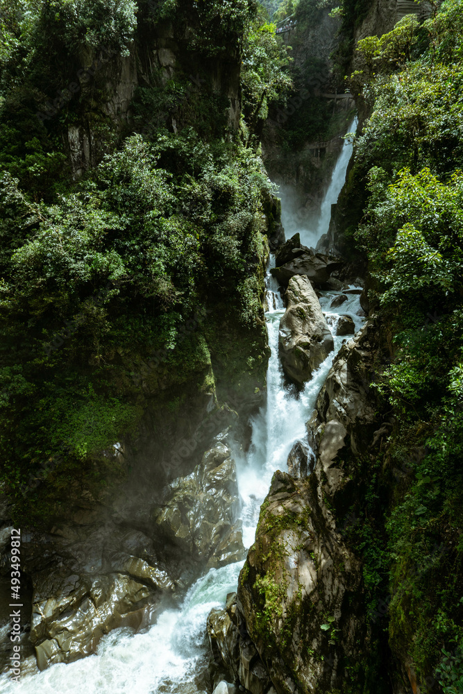 Pailon Del Diablo waterfall in Banos, Ecuador