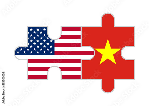 puzzle pieces of  united states and vietnam flags. vector illustration isolated on white background	
