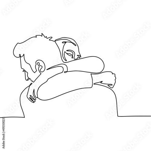 Couple in love hugging. Romantic cuddle. Continuous one line drawing vector illustration.