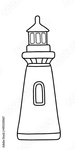 Vector outline lighthouse isolated on the white background