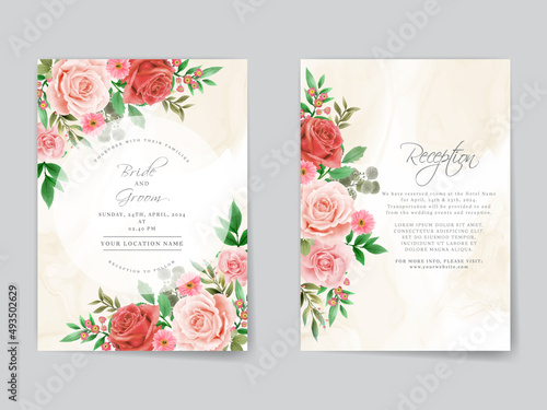 Romantic red roses wedding invitation card template